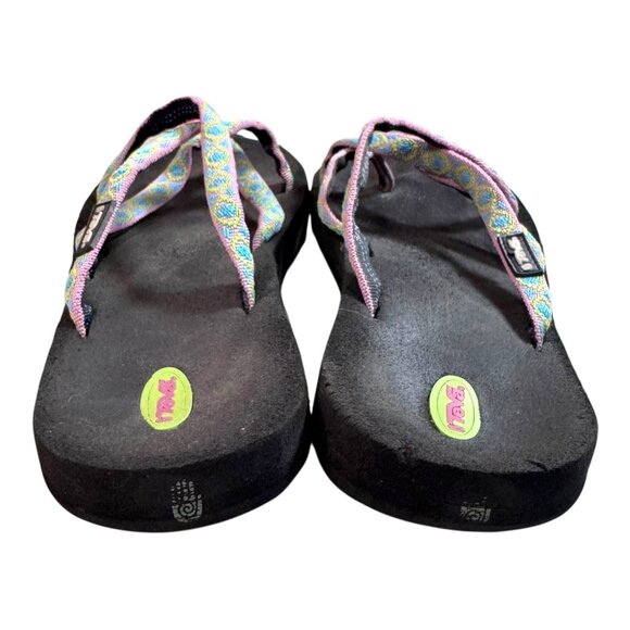 Teva Womens Multicolor Strappy Flip Flop Sandals Size 8 Olawahu Pink Green Blue - Picture 9 of 9